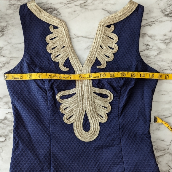 Lilly Pulitzer Janice Navy Blue and Gold Shift Dress - Picture 6 of 9